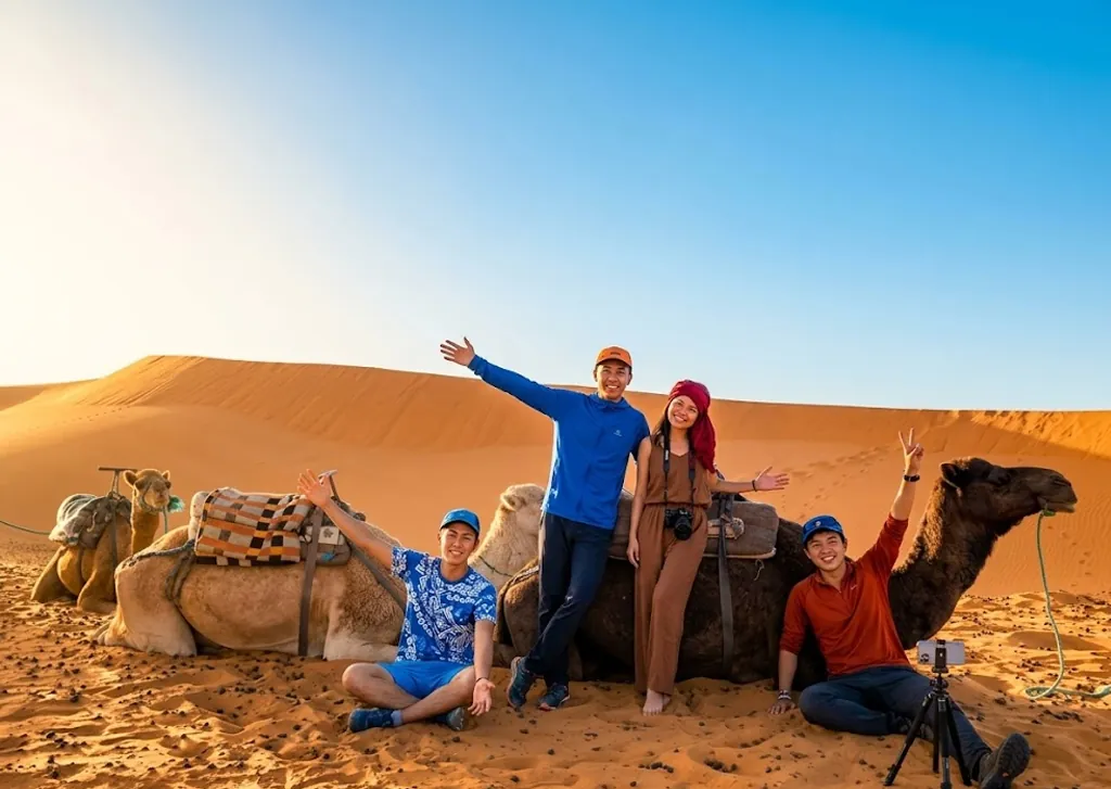 Camel Trekking at Sunset & Sunrise — Merzouga desert activity with Travy