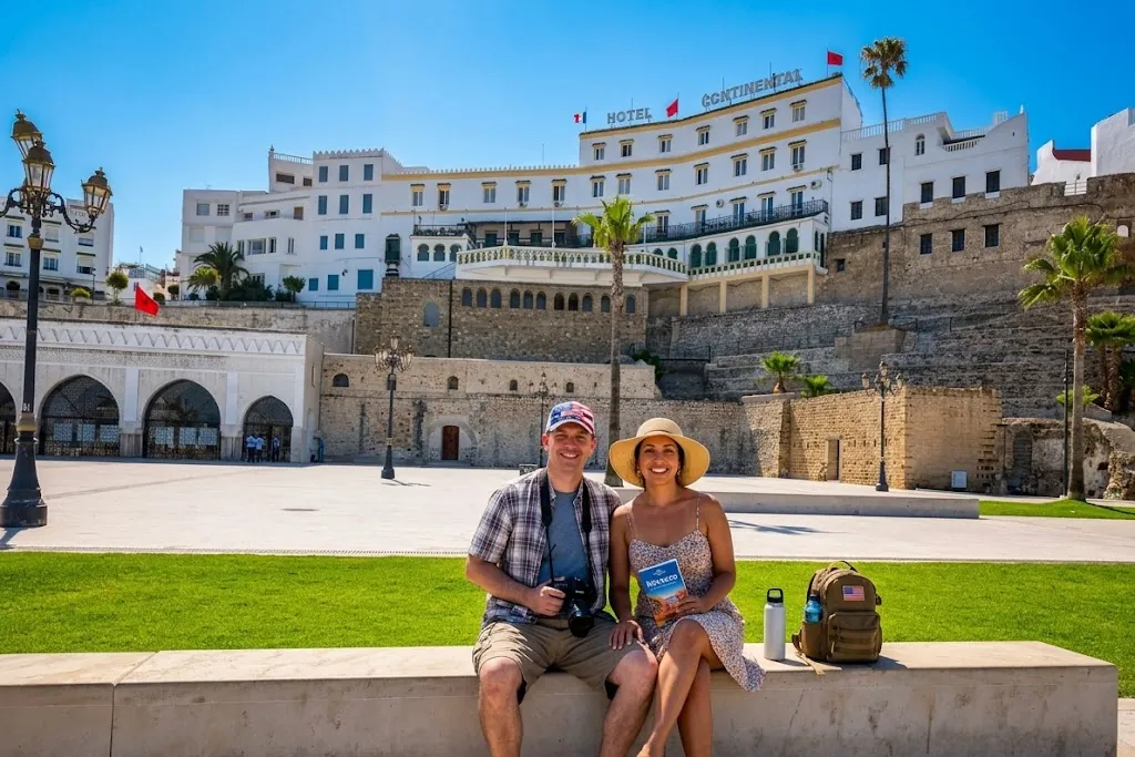 Private tour of Tangier with view of Hotel Continental and the historic port area
